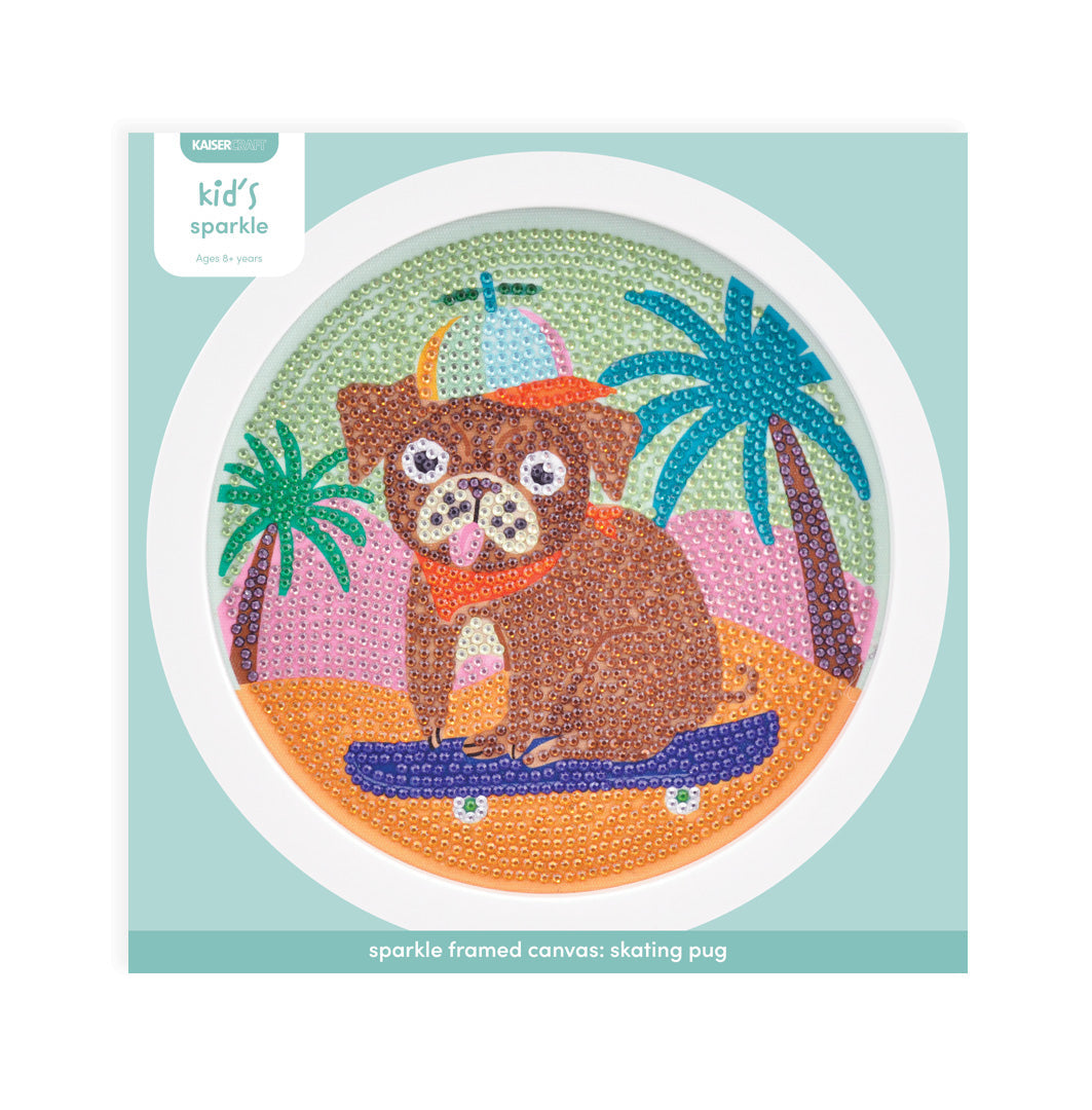 Kaiser Creative Club - Kids Sparkle Framed Canvas - SKATING PUG
